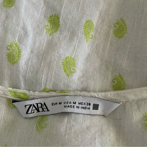 ZARA Embroidered Rustic Tunic Midi Dress Beach Cover Up White/Green Sz M - Picture 12 of 14